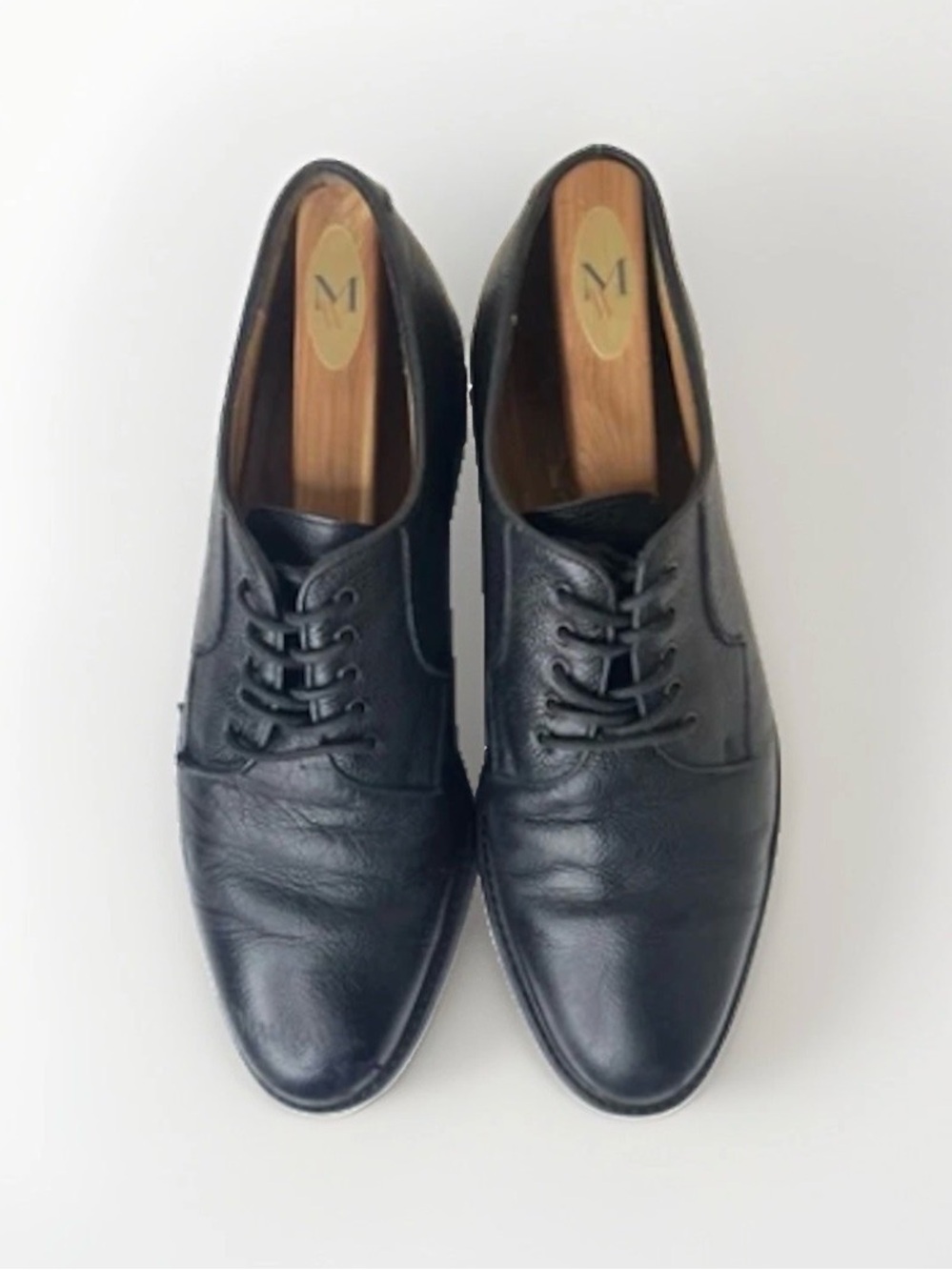 Salvatore Ferragamo Black Leather Oxford Derby Pebbled Leather Shoes Men’s Sz 10